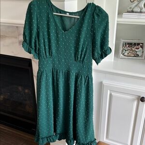 Green Textured Short Sleeve Dress